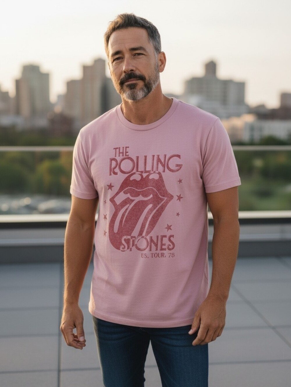the Rolling Stones Pink Graphic Tee with Red Logo